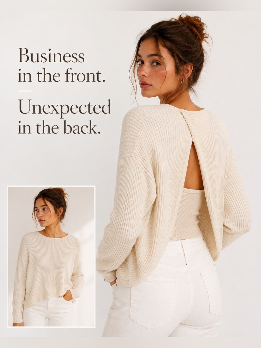 Banana Republic Merino Wool Silk Open Back Ribbed Sweater XS Ivory - Picture 4 of 13